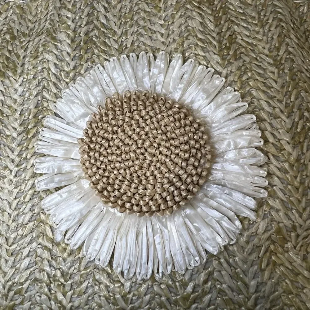 Straw Bucket with Daisy Crossbody Bag